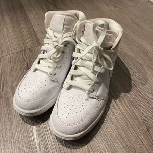 Nike Air Jordan 1 Mid Triple White (GS)
